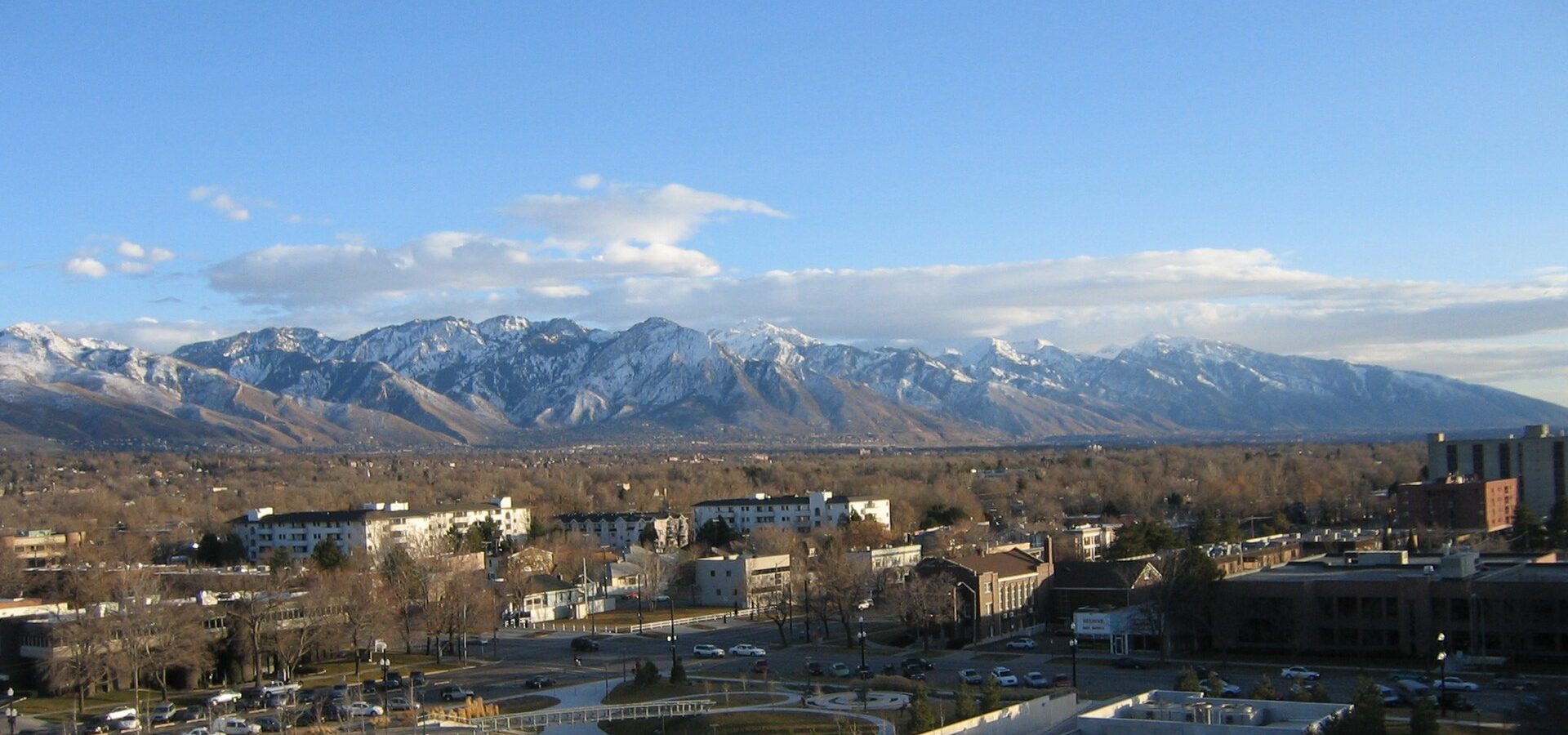 Snow-covered peaks of the Wasatch Range above Salt Lake City, Utah